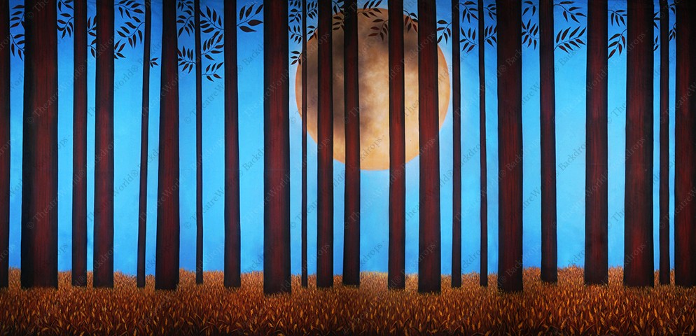 Stylized Woods With Harvest Moon
