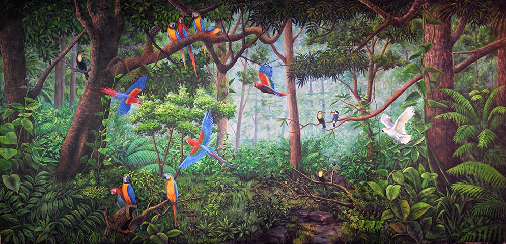 Tropical Forest With Birds